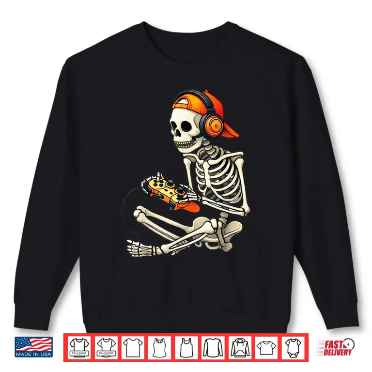 Sweatshirt Halloween Skeleton Gamer Video Gaming Boys Men Kids Tees Shirt