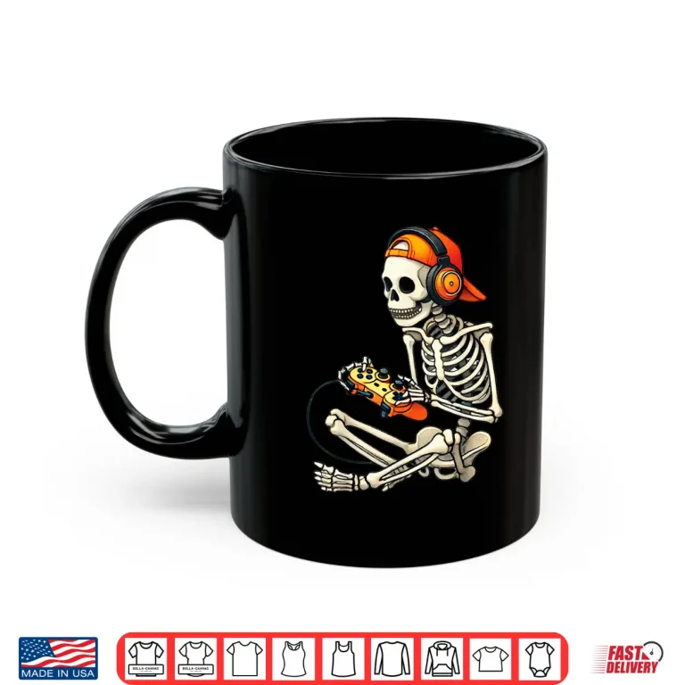 Mug Halloween Skeleton Gamer Video Gaming Boys Men Kids Tees Shirt