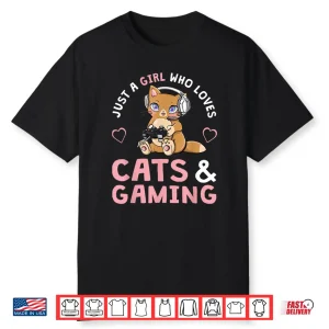 Just A Girl Who Loves Cats And Gaming Cute Gamer Cat Shirt