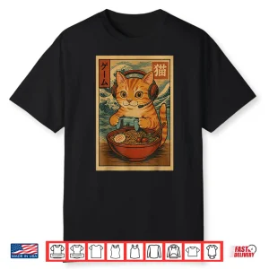 Kawaii Anime Gamer Cat Ramen Retro Japanese Gaming Funny Shirt