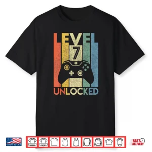 Kids Level 7 Unlocked Shirt Funny Video Gamer 7Th Birthday Gift Shirt