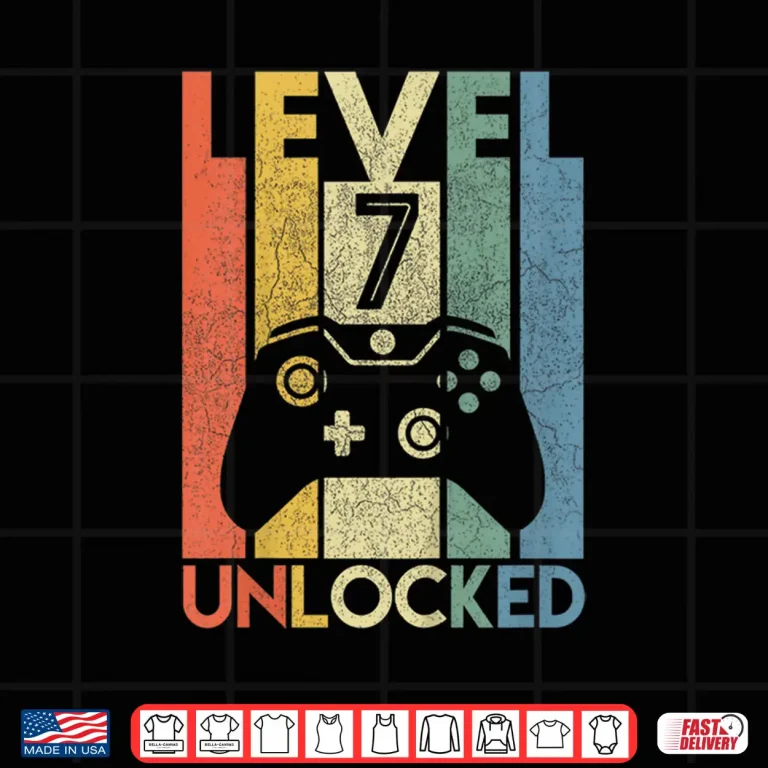 Design Kids Level 7 Unlocked Shirt Funny Video Gamer 7th Birthday Gift Shirt