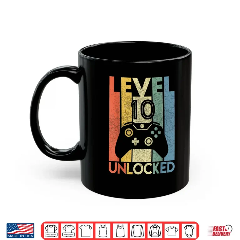 Mug Level 10 Unlocked Shirt Funny Video Gamer 10th Birthday Gift Shirt