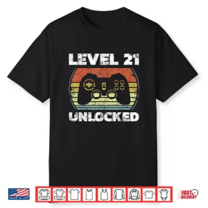 Level 21 Unlocked Funny Video Gamer 21St Birthday Shirt