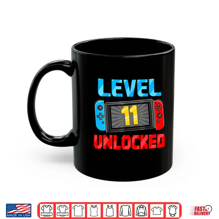 Mug Level 11 Unlocked Gamer 11th Birthday Gift Video Game Boys Shirt