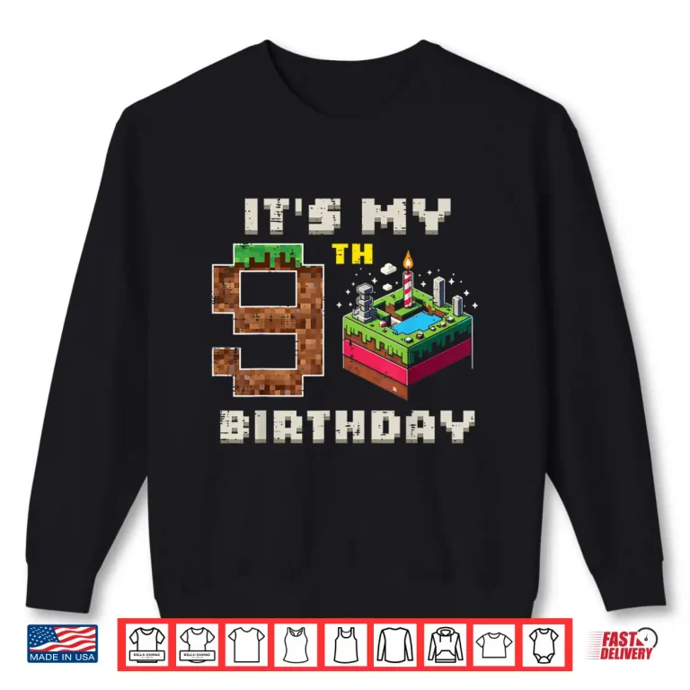 Sweatshirt My 9th Birthday Pixel Game 9 Cake Video Gamer Boys Kid Youth Shirt