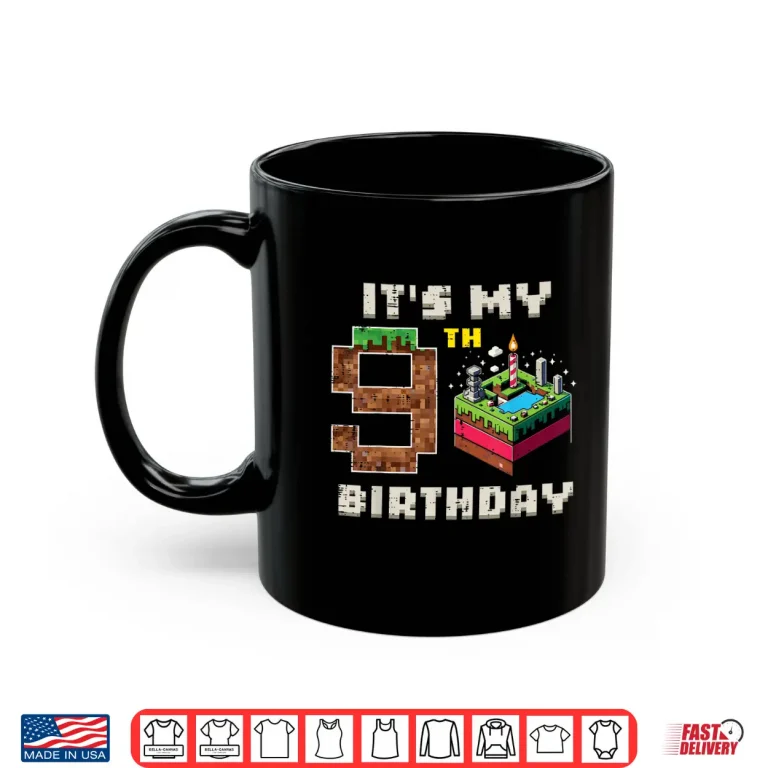 Mug My 9th Birthday Pixel Game 9 Cake Video Gamer Boys Kid Youth Shirt