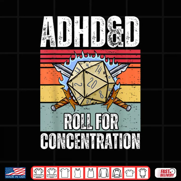 Design Retro Vintage ADHDD Roll For Concentration Funny Gamer Shirt