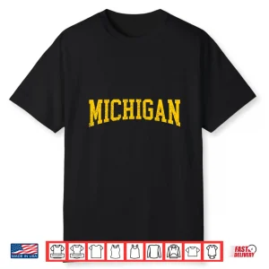 Vintage Michigan Look Maize Blue Men Retro Font Michigan Tee Shirt
