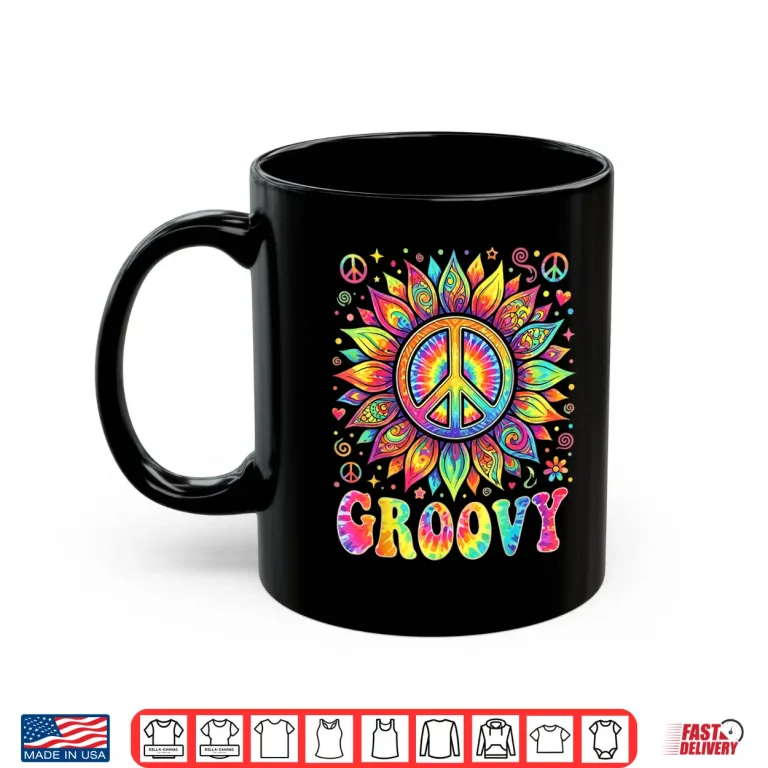 Mug Tie Dye Groovy Sunflower Peace Sign Hippie Shirt