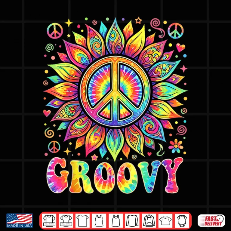 Design Tie Dye Groovy Sunflower Peace Sign Hippie Shirt
