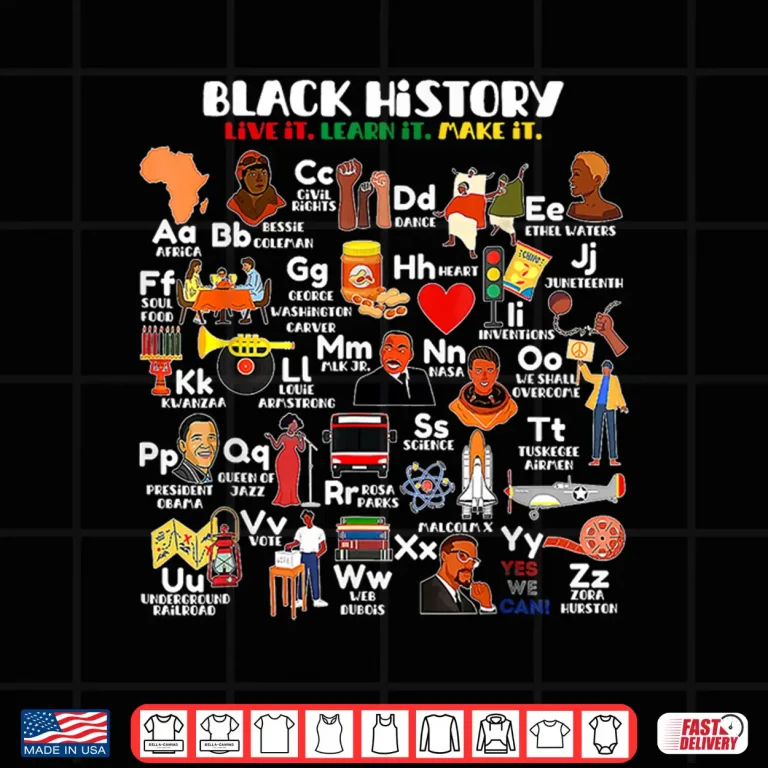 Design ABCs of Black History Month Pride Live It Learn It Teacher Shirt