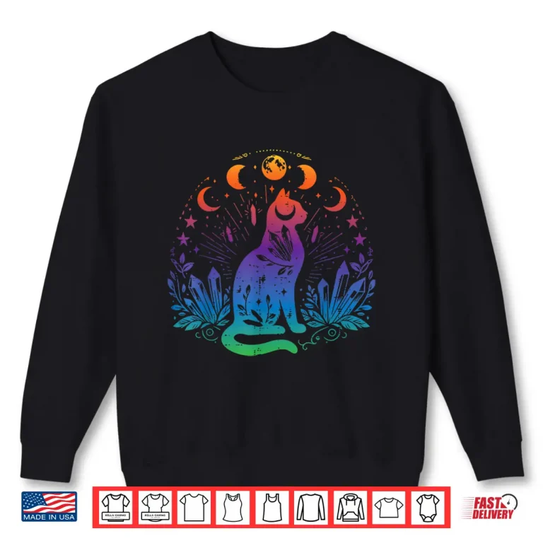 Sweatshirt Gay Pride Month Cat Moon Phases LGBTQ Ally Rainbow Shirt