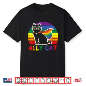 Gay Pride Month Ally Cat Funny Lgbtq Rainbow Men Women Kids Shirt