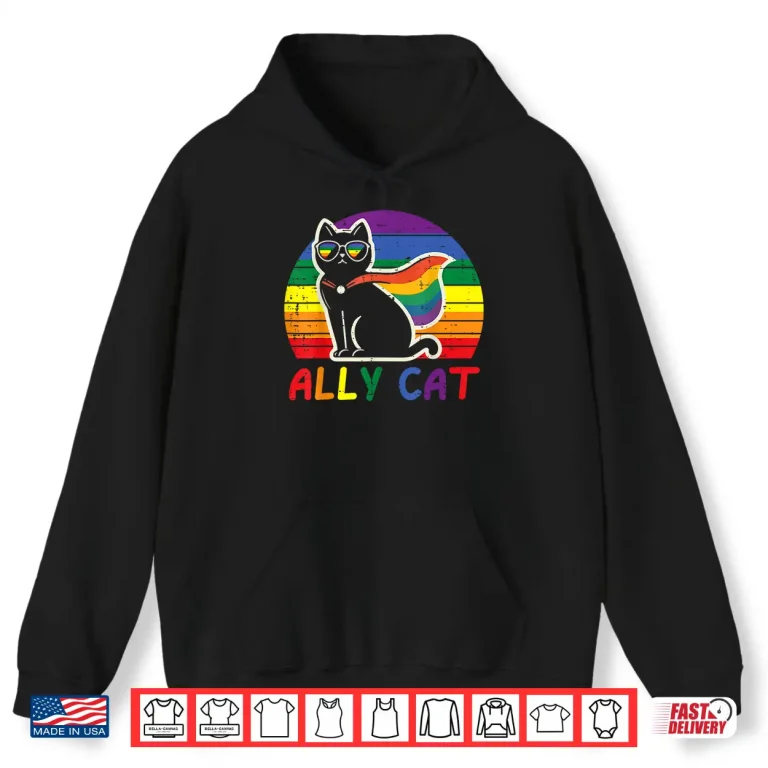 Hoodie Gay Pride Month Ally Cat Funny LGBTQ Rainbow Men Women Kids Shirt