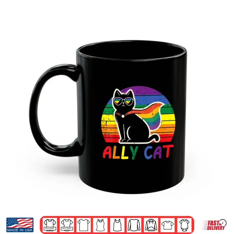 Mug Gay Pride Month Ally Cat Funny LGBTQ Rainbow Men Women Kids Shirt
