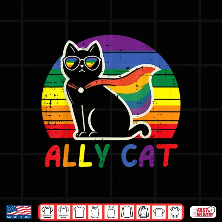 Design Gay Pride Month Ally Cat Funny LGBTQ Rainbow Men Women Kids Shirt