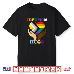 Womens Vintage Retro Free Mom Hugs Supports Lgbtq+ Gay Pride Month Shirt