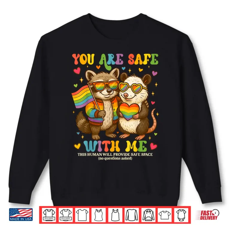 Sweatshirt You Are Safe With Me Raccoon Pride Month LGBTQ Women Men Shirt