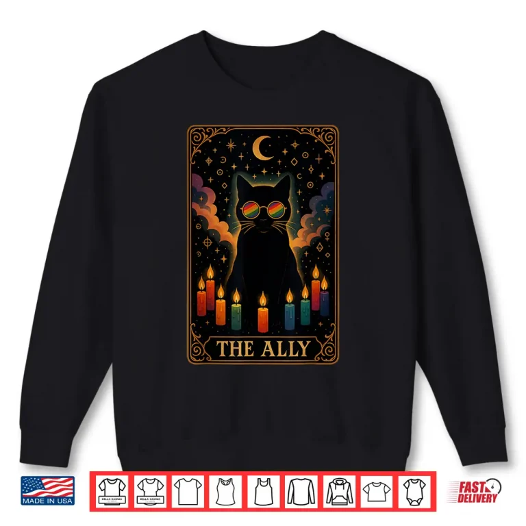 Sweatshirt Funny Ally Cat Tarot Card Pride Sunglasses Gay Pride LGBTQ Shirt