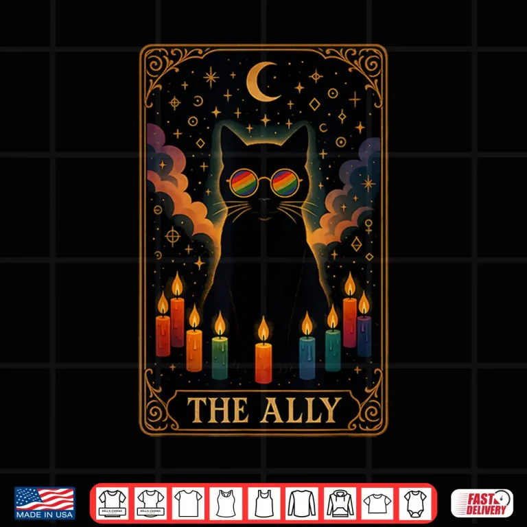 Design Funny Ally Cat Tarot Card Pride Sunglasses Gay Pride LGBTQ Shirt