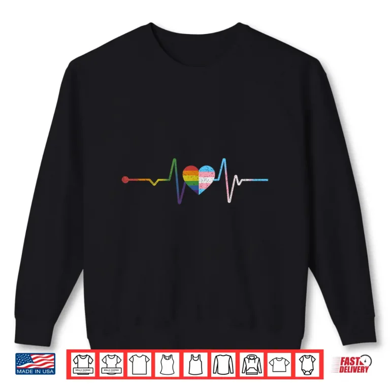 Sweatshirt Heartbeat With Rainbow and Transgender Flag LGBT Pride Month Shirt