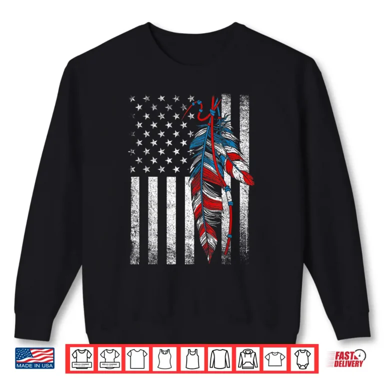Sweatshirt American Flag Native Feather Pride Month Indigenous Shirt