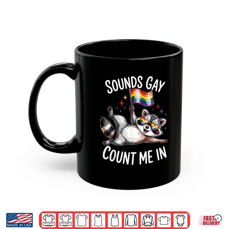 Mug Funny LGBT Ally Raccoon Holding a Rainbow Flag LGBT Support Shirt
