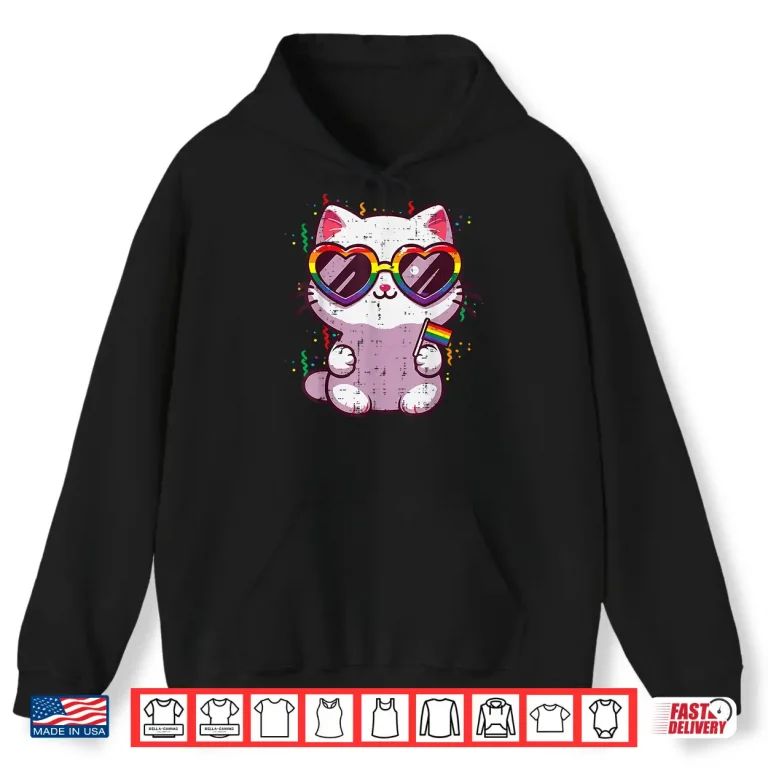 Hoodie Gay Pride Month Cat Kitten LGBTQ Ally Rainbow Flag Men Women Shirt