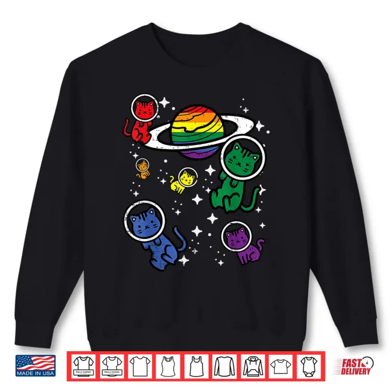 Sweatshirt Gay Cats In Space Rainbow Pride Month Lgbtq Ally Women Girls Shirt