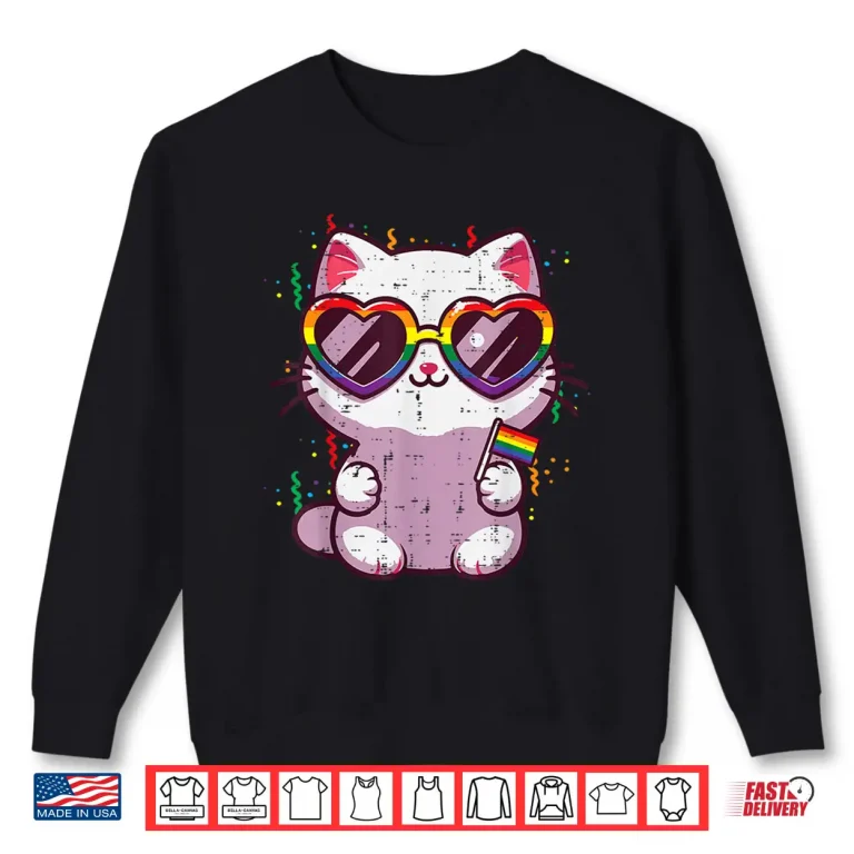Sweatshirt Gay Pride Month Cat Kitten LGBTQ Ally Rainbow Flag Men Women Shirt