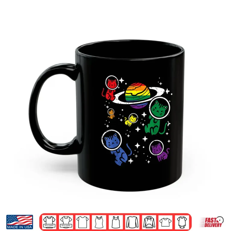 Mug Gay Cats In Space Rainbow Pride Month Lgbtq Ally Women Girls Shirt