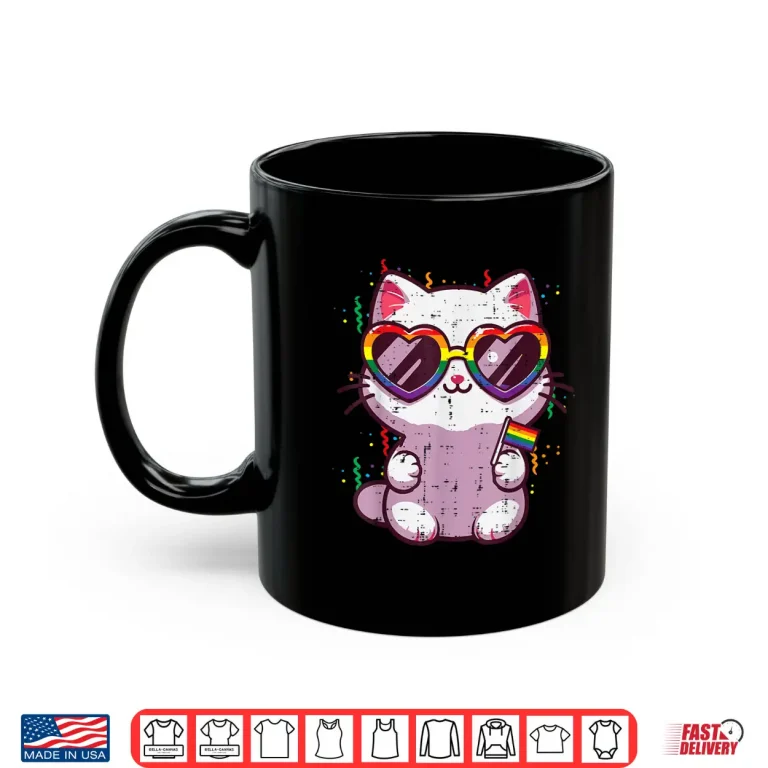 Mug Gay Pride Month Cat Kitten LGBTQ Ally Rainbow Flag Men Women Shirt