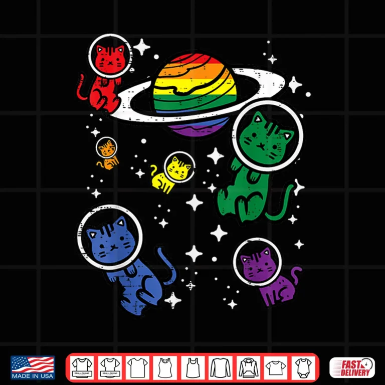 Design Gay Cats In Space Rainbow Pride Month Lgbtq Ally Women Girls Shirt