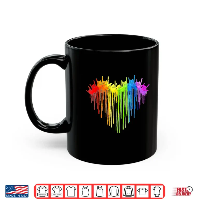 Mug I Love You Hand Sign Rainbow Heart ASL Gay Pride LGBT Shirt