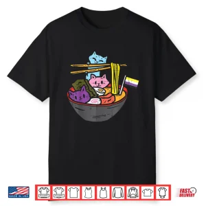 Non Binary Flag Cats Ramen Anime Nb Pride Month Lgbtq Ally Shirt