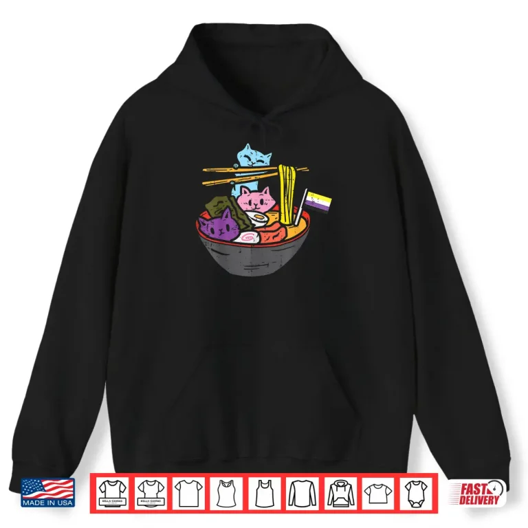Hoodie Non Binary Flag Cats Ramen Anime NB Pride Month LGBTQ Ally Shirt