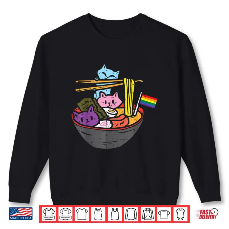 Sweatshirt Rainbow Flag Cats Ramen Anime Gay Pride Month LGBTQ Ally Shirt