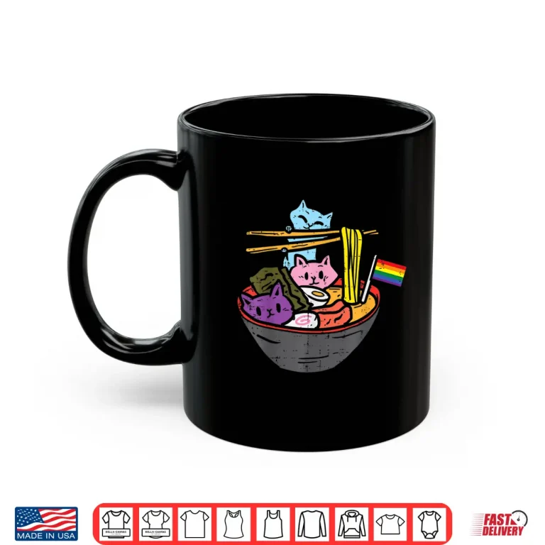 Mug Rainbow Flag Cats Ramen Anime Gay Pride Month LGBTQ Ally Shirt