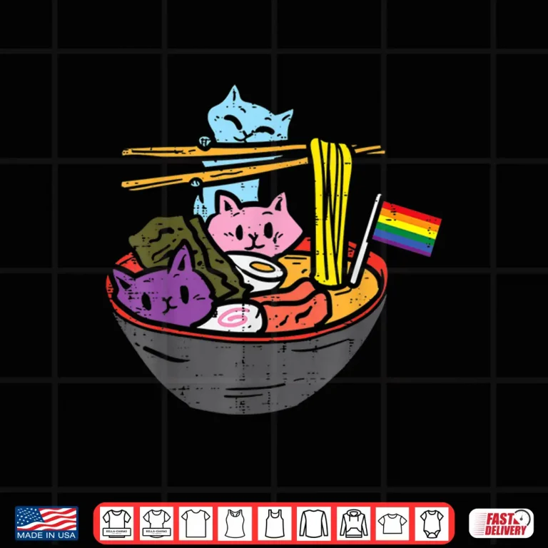 Design Rainbow Flag Cats Ramen Anime Gay Pride Month LGBTQ Ally Shirt