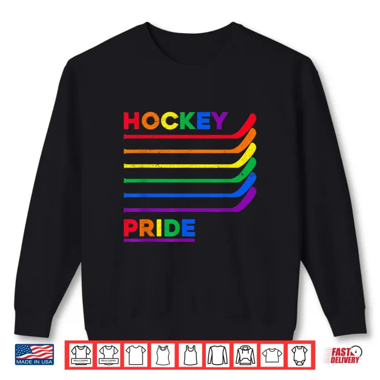 Sweatshirt Ice Hockey Sticks LGBTQ Rainbow Color Gay Pride Month LGBT Shirt