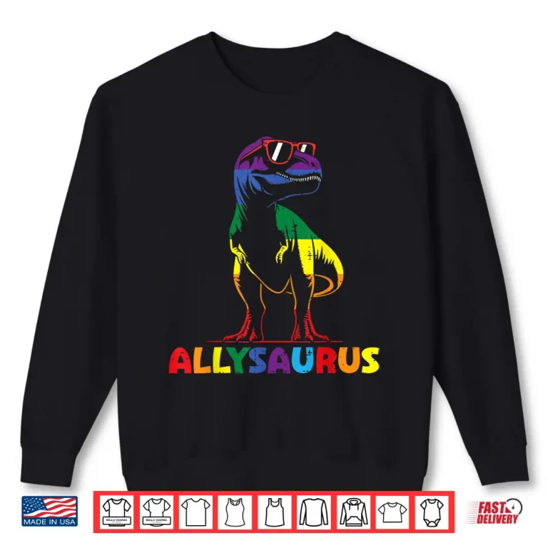 Sweatshirt Gay Pride Month Allysaurus Dino Trex LGBTQ Ally Boys Kids Shirt