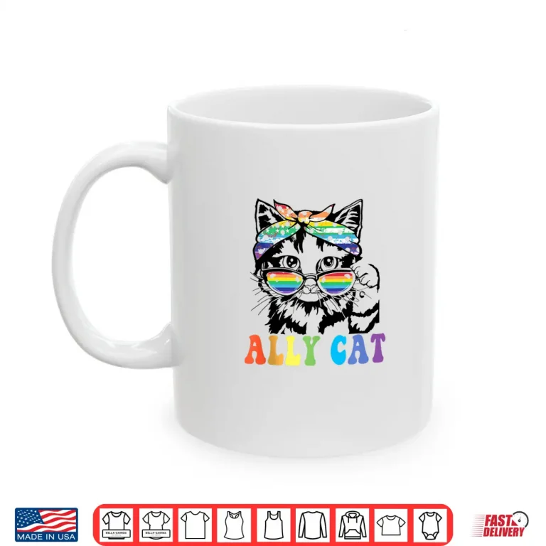 Mug Ally Cat LGBT Gay Rainbow Pride Flag Boys Men Girls Women Shirt