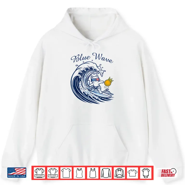 Hoodie Blue Wave Cat Riding The Blue Wave No Kings Funny Cat Shirt