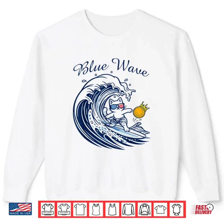 Sweatshirt Blue Wave Cat Riding The Blue Wave No Kings Funny Cat Shirt