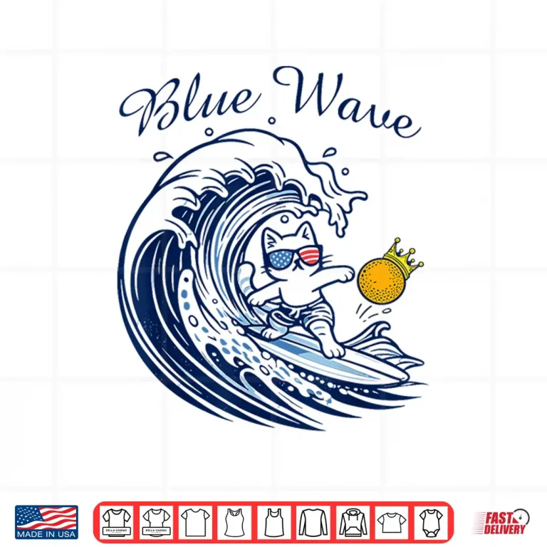 Design Blue Wave Cat Riding The Blue Wave No Kings Funny Cat Shirt