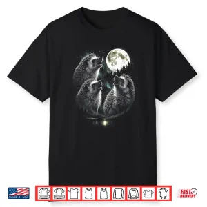 3 Hedgehog Howling At Moon Vintage Funny 80S 90S Graphic Shirt