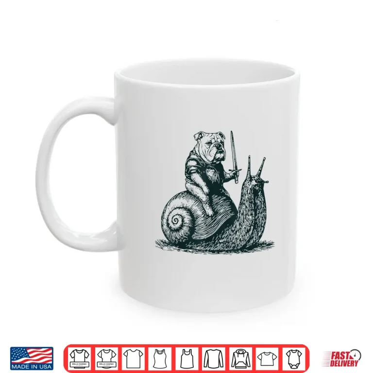Mug Medieval Bulldog Knight Riding Snail Vintage Funny Dog Meme Shirt