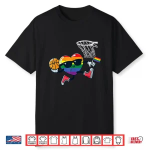 Gay Pride Month Basketball Heart Lgbtq Ally Rainbow Men Kids Shirt