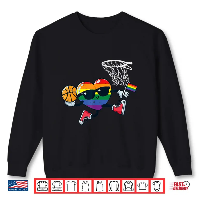 Sweatshirt Gay Pride Month Basketball Heart LGBTQ Ally Rainbow Men Kids Shirt